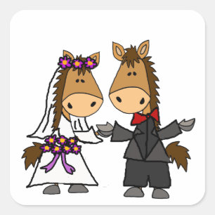 Adorable Horse Bride and Groom Wedding Square Sticker