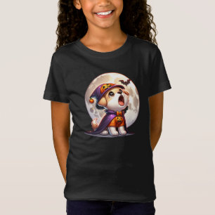 Adorable Howling Halloween Pup Under the Moon T-Shirt