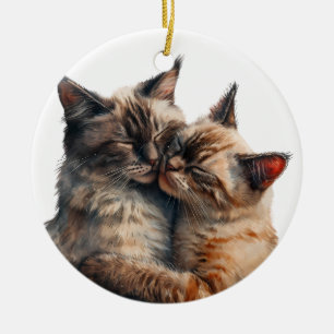 ADORABLE HUGGING SIAMESE CATS CERAMIC TREE DECORATION