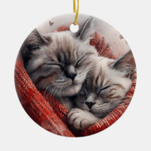 ADORABLE HUGGING SIAMESE CATS CERAMIC TREE DECORATION