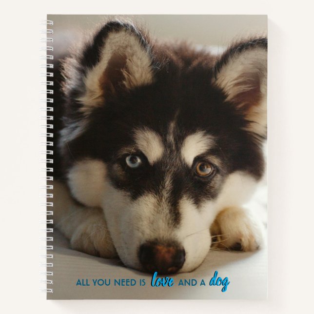 Adorable husky puppy notebook, full size notebook (Front)