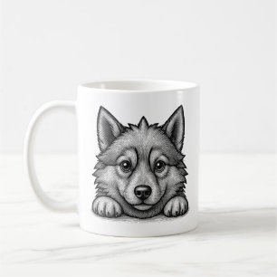 Adorable Husky Puppy Wood Engraving Style Coffee Mug