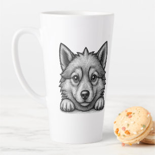 Adorable Husky Puppy Wood Engraving Style Latte Mug