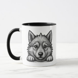 Adorable Husky Puppy Wood Engraving Style Mug