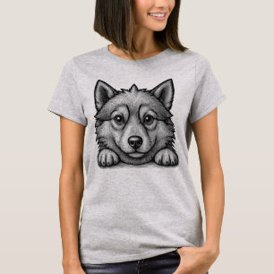 Adorable Husky Puppy Wood Engraving Style T-Shirt