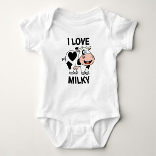 Adorable I Love Milky Cow with a Heart Spot Baby Bodysuit