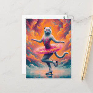 Adorable Ice Skating Cat Postcard