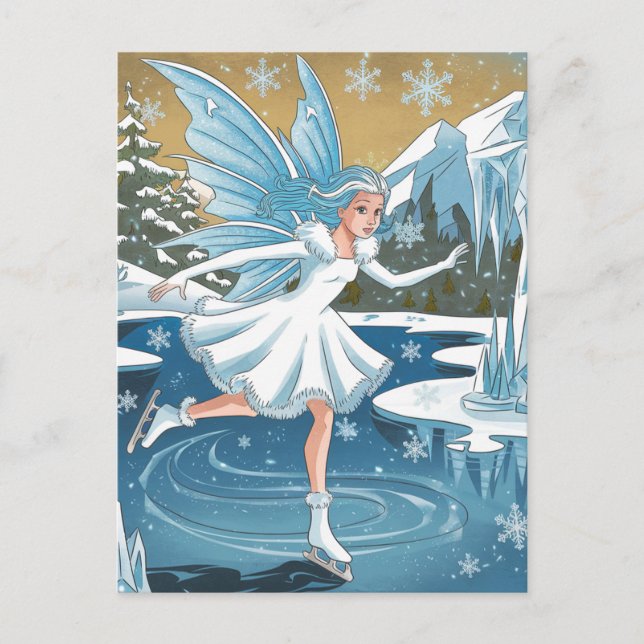 Adorable Ice Skating Fairy Postcard (Front)