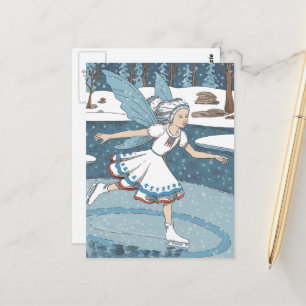 Adorable Ice Skating Fairy Snowy Winter Forest Postcard