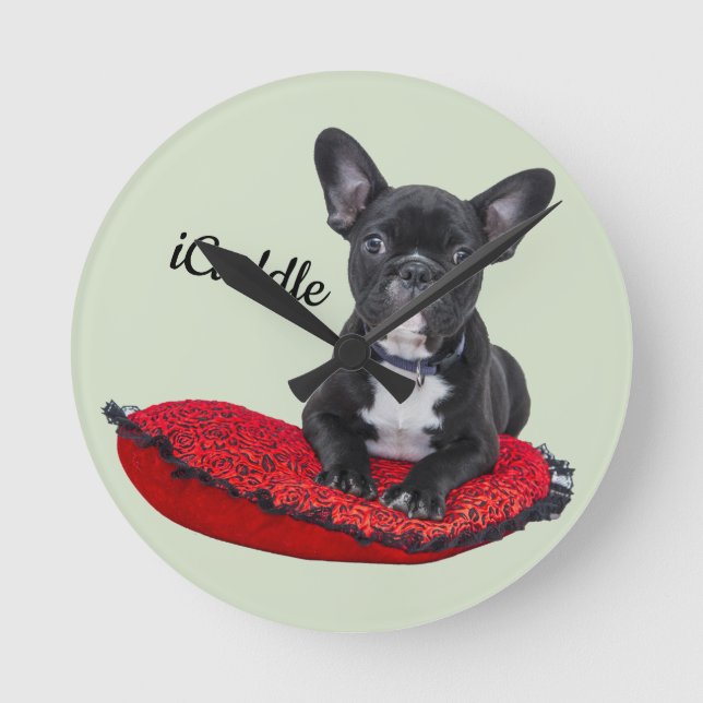 Adorable iCuddle French Bulldog Round Clock (Front)