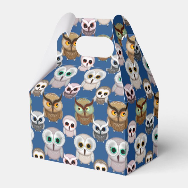 Adorable Illustrated Owls Pattern Favour Box (Front Side)