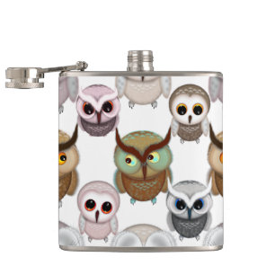 Adorable Illustrated Owls Pattern Hip Flask