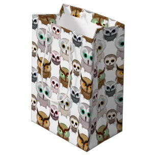 Adorable Illustrated Owls Pattern Medium Gift Bag