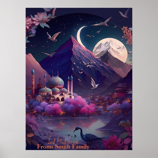 Adorable Imaginary Night View of A Mosque-FullMoon Poster (Front)