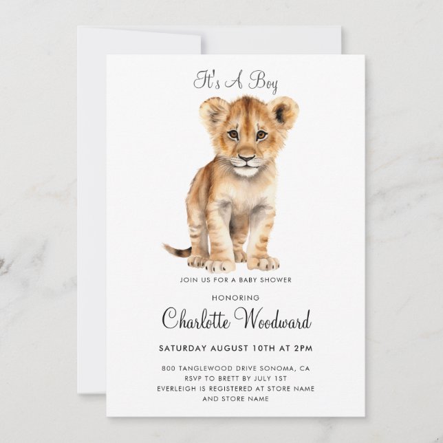 Adorable It's A Boy Lion Cub Invitation (Front)