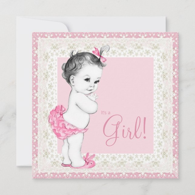 Adorable Ivory and Pink Baby Shower Invitation (Front)
