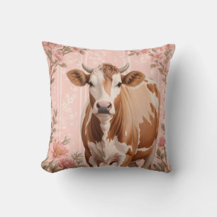 Adorable Jersey Cow Pink Floral Cushion