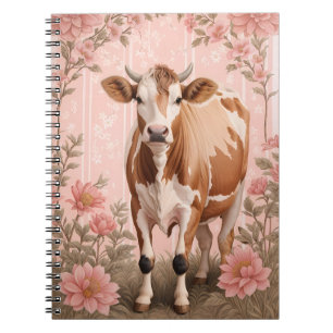 Adorable Jersey Cow Pink Floral Notebook