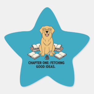 Adorable Journalling Golden Retriever Puppy Star Sticker
