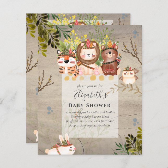 Adorable Jungle Animals Baby Boys Shower Invite (Front/Back)