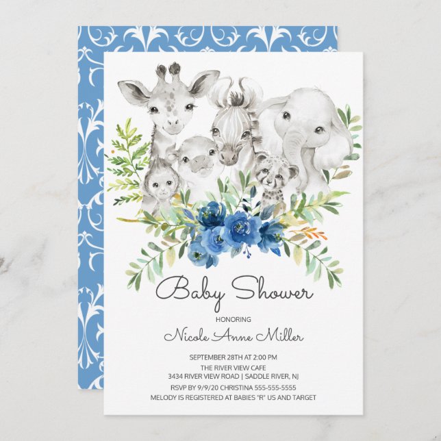 Adorable Jungle Animals Baby Shower Invitation (Front/Back)