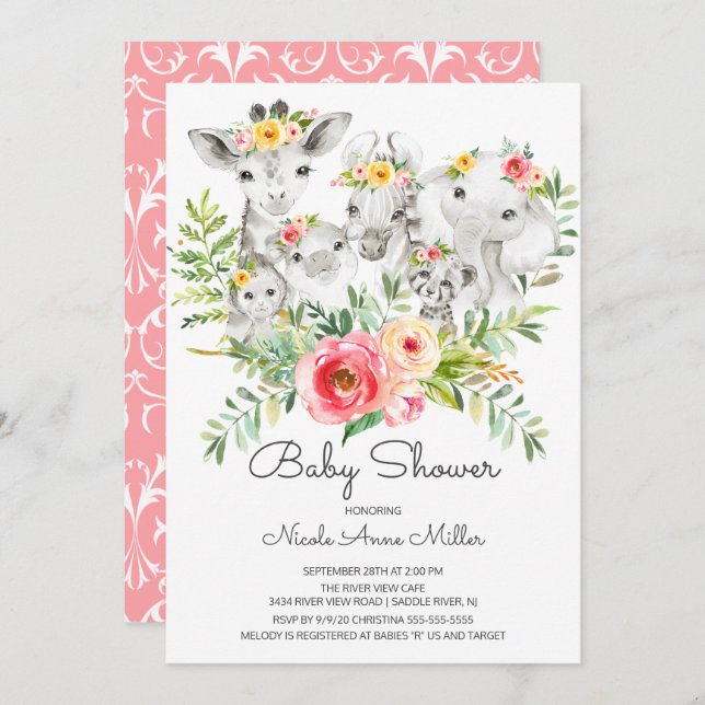 Adorable Jungle Animals Baby Shower Invitation (Front/Back)