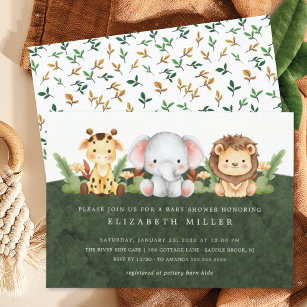 Adorable Jungle Animals Baby Shower Invitation
