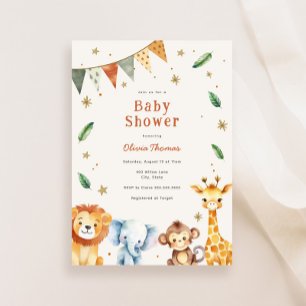 Adorable Jungle Animals Baby Shower Invitation