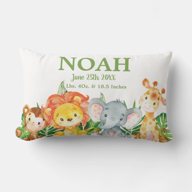 Adorable Jungle Animals Greenery Boy Nursery Décor Lumbar Cushion (Front)