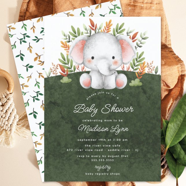Adorable Jungle Elephant Baby Shower Invitation (Creator Uploaded)