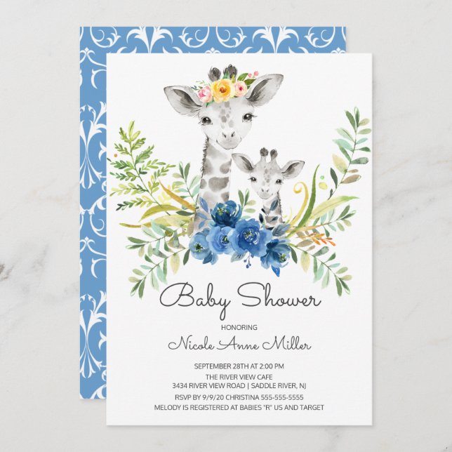 Adorable Jungle Giraffe Baby Shower Invitation (Front/Back)