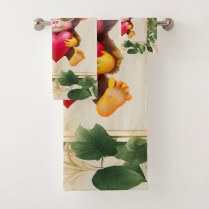 Adorable Jungle Valentine Monkey Bath Towel Set