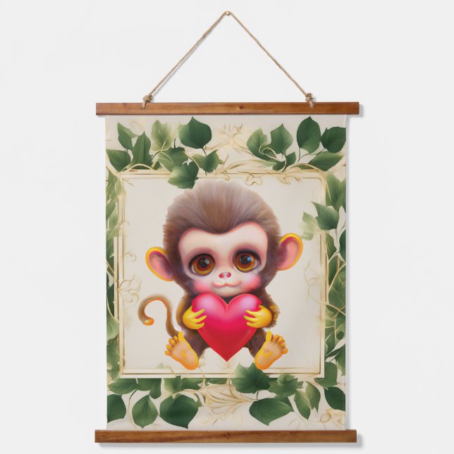 Adorable Jungle Valentine Monkey Hanging Tapestry (Front)