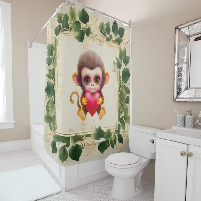 Adorable Jungle Valentine Monkey Shower Curtain (In Situ)