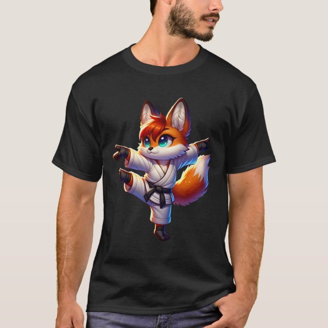 Adorable Karate Fox Crane Kick Pose  T-Shirt (Front)