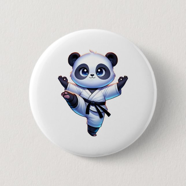 Adorable Karate Panda Crane Kick Pose  6 Cm Round Badge (Front)