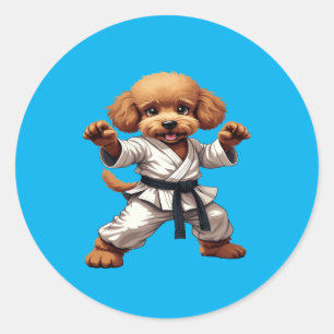 Adorable Karate Puppy Martial Arts Gi Illustration Classic Round Sticker