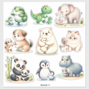 Adorable Kawaii Animals: Baby and Mother Stickers