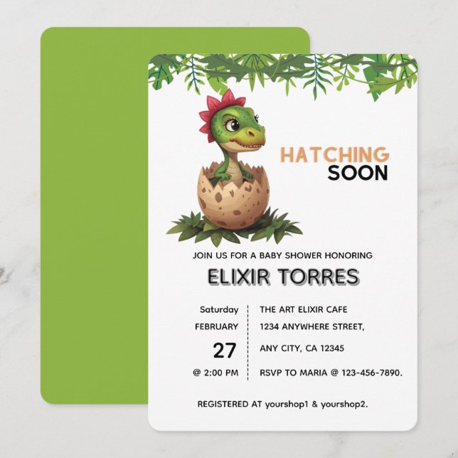Adorable Kawaii Baby Dinosaur Hatching Invitation (Front/Back)
