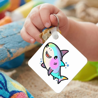 Adorable Kawaii Baby Shark with Rainbow Pastels Key Ring