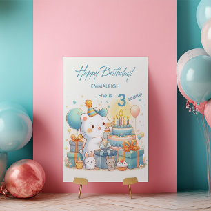 Adorable Kawaii Bear Birthday for 3 Year Old  Card