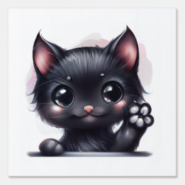 Adorable Kawaii Black Cat Garden Sign