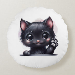 Adorable Kawaii Black Cat Round Cushion