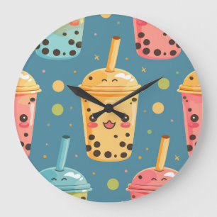 Adorable Kawaii Boba Drink Design Large Clock