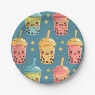Adorable Kawaii Boba Drink Design Paper Plate