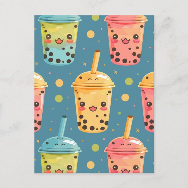 Adorable Kawaii Boba Drink Design Postcard (Front)