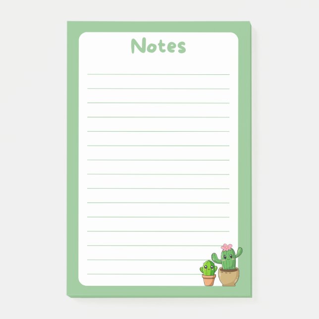 Adorable Kawaii Cactus Soft Green Post-It® Notes (Front)
