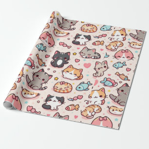 Adorable Kawaii Cats Pattern Wrapping Paper