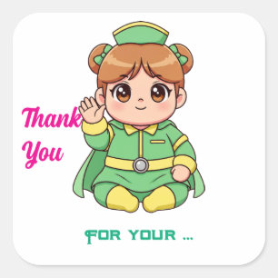 Adorable Kawaii Chibi Character Square Sticker
