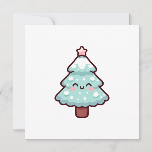 Adorable Kawaii Christmas Tree Character Holiday Card (Front)